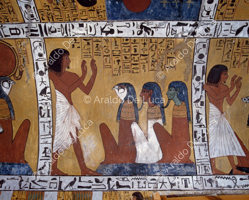 Detail of the south side of the ceiling: Sennedjem in adoration.