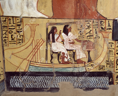 Pashedu y su esposa emprenden el viaje al más allá a bordo de un barco.