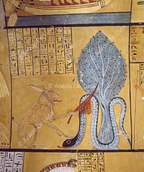 The Sun Cat of Heliopolis kills the serpent Apopi.