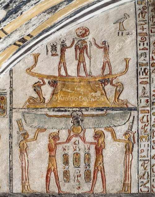 Libro della Terra: dio Aker e barca solare