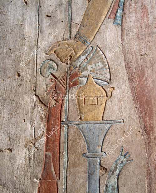 Detail of the goddess Hathor with offerings