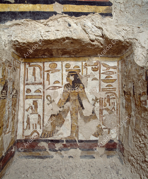Nische mit der Göttin Nut, Anubis und den vier Söhnen des Horus