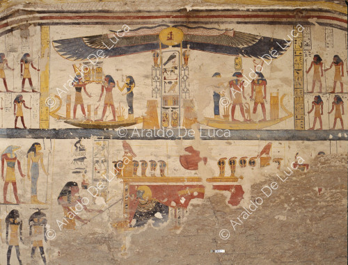 Ramsès IX sur les bateaux du jour et de la nuit et la résurrection d'Osiris
