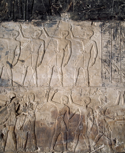 Sänger und Tänzer während des Sed-Festes von Amenhotep III. und der Hebung der Djed-Säule.