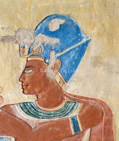 Détail. Ramsès III offrant de l'encens et des libations.