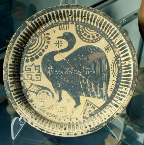 Terracotta plate decorated with duck