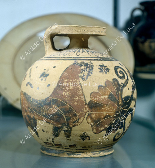 Terracotta amphora decorated with plant motifs and fantastic animals