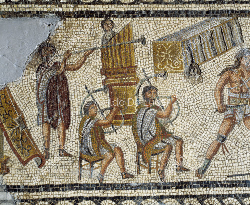 Mosaico de gladiadores. Detalle con músicos