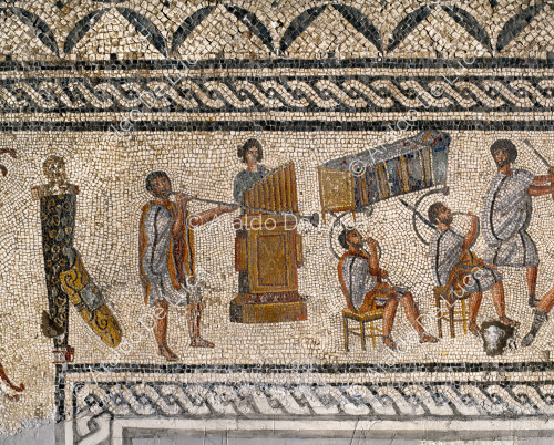 Gladiator mosaic. Detail with musicians