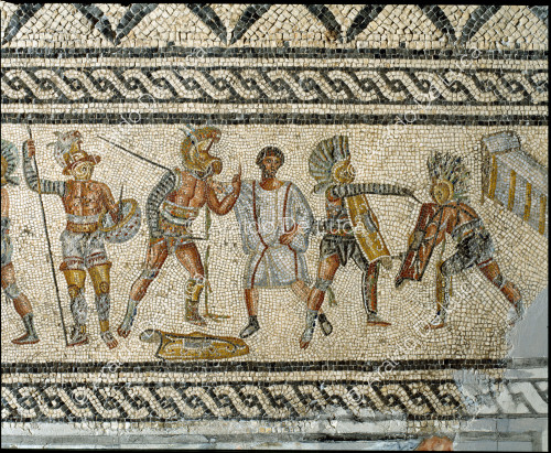 Mosaico dei gladiatori. Particolare con scena di combattimento