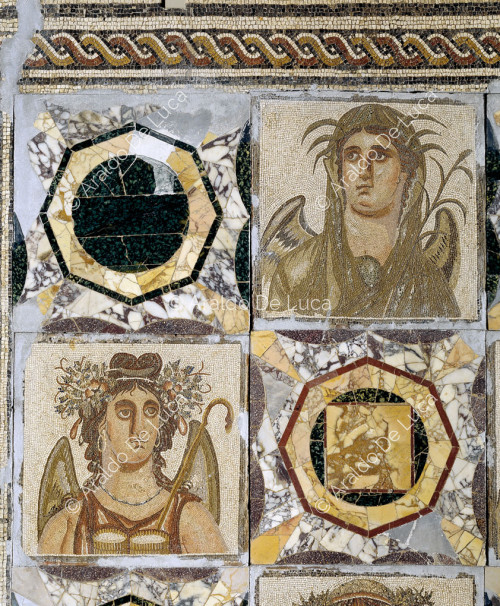 Mosaico de las estaciones. Detalle con Invierno y Primavera