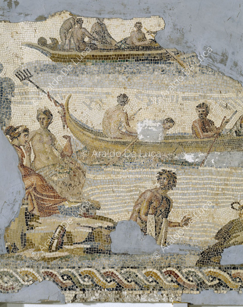 Mosaico de la Villa del Nilo. Detalle con escena de pesca