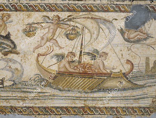 Mosaico del Nilo. Detalle con regata de Amorcillos