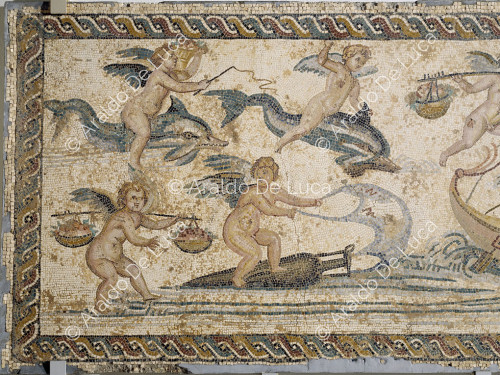 Mosaico del Nilo. Particolare con regata di Amorini