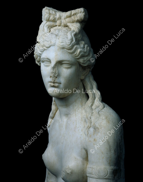 Statua in marmo della Venere al bagno. Particolare