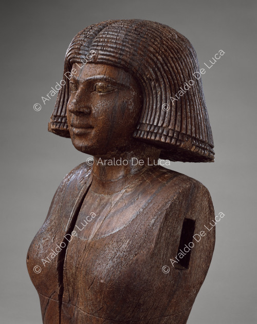 Estatua de madera de la mujer de Ka eber. Detalle
