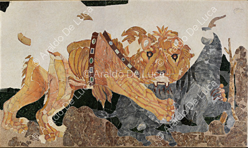 León atacando a un cerviato - Opus Sectile de Porta Marina, particular