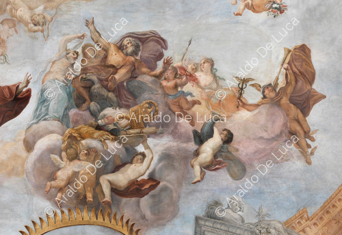 Júpiter rodeado de dioses romanos y amorcillos - La Apoteosis de Romulus, particular