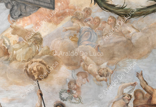 Náyades, Sileno, Cupido, amorcillos, constelación de Cáncer y Leo - La Apoteosis de Romulus, particular
