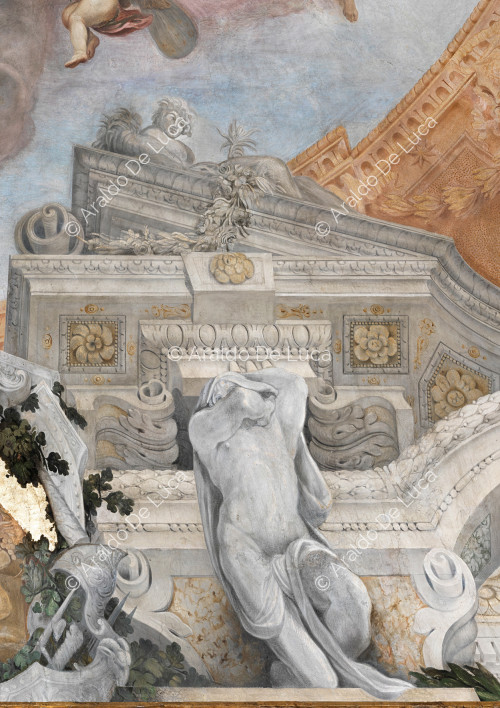 Marco arquitectónico y decorativo con la alegoría de la Primavera y Atlas - La Apoteosis de Romulus, particular