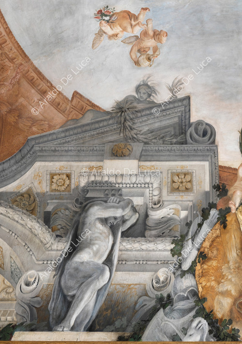 Marco arquitectónico y decorativo con la alegoría del Verano y Atlas - La Apoteosis de Romulus, particular