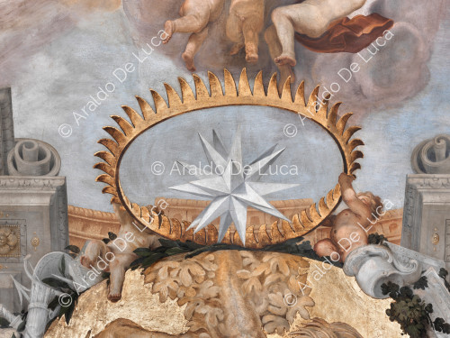 Cherubs sustaining the heraldic star Altieri - The Apotheosis of Romulus, detail