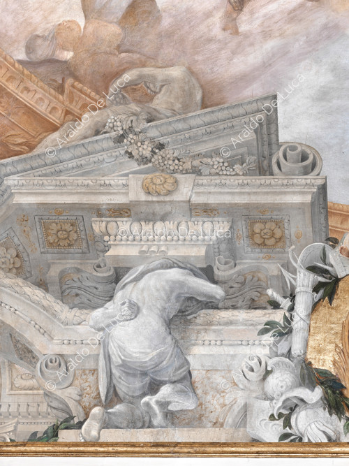 Architektonischen und dekorativen rahmen mit Herbst allegorie und Atlas - Die Apotheose von Romulus, besonder