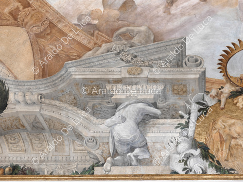 Cornice architettonico-decorativa con allegoria dell'Autunno e Atlante - L'Apoteosi di Romolo, particolare