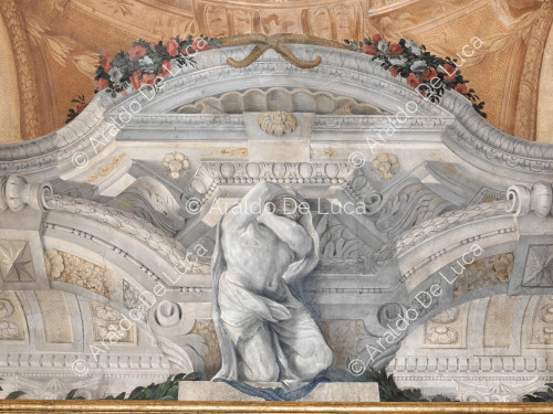 Cornice architettonico-decorativa con Atlante - L'Apoteosi di Romolo, particolare