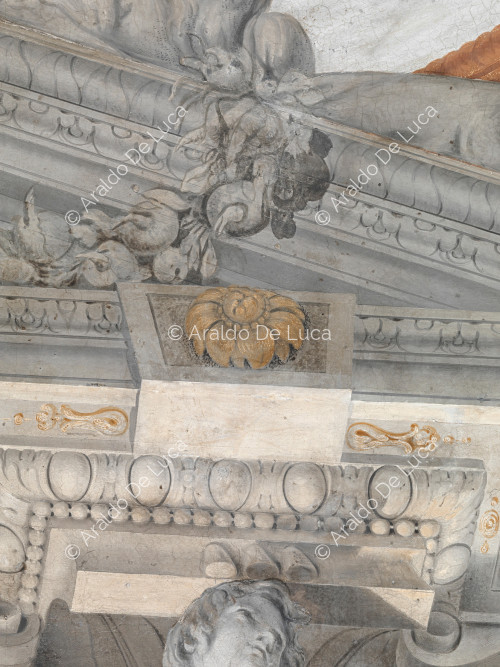 Cornice architettonico-decorativa con allegoria dell'Inverno e Atlante - L'Apoteosi di Romolo, particolare