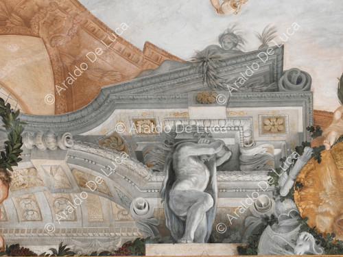 Marco arquitectónico y decorativo con la alegoría del Verano y Atlas - La Apoteosis de Romulus, particular