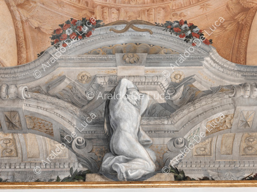 Marco arquitectónico y decorativo con Atlas - La Apoteosis de Romulus, particular