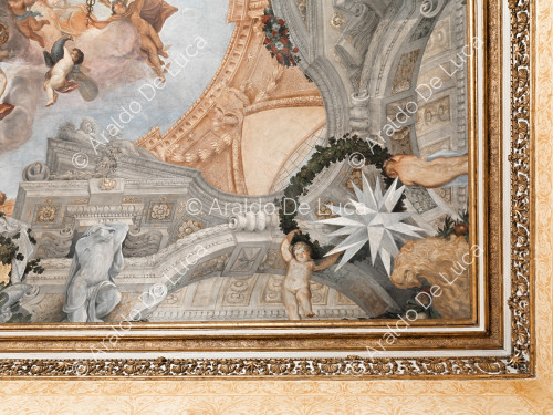 Détail du plafond peint à fresco de la Salle de Romolo - L'Apothéose de Romulus, partculier