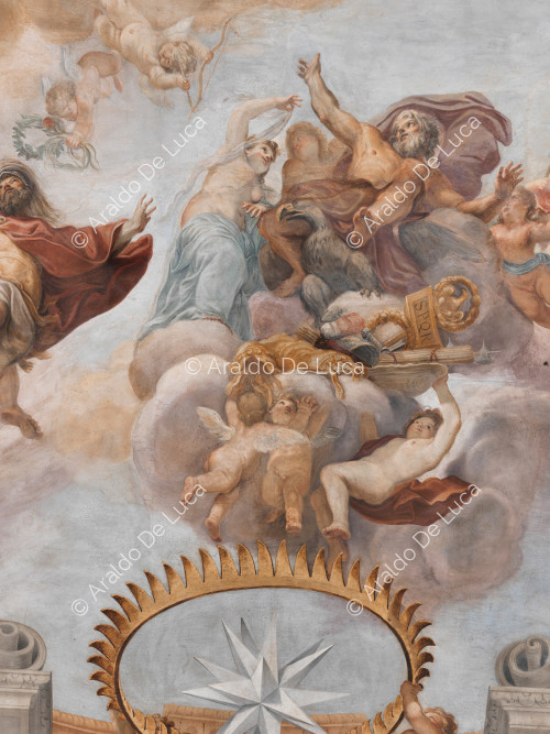 Jupiter entouré de dieux romains et angelots - L'Apothéose de Romulus, partculier