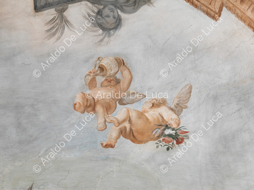 Angelots avec cruche renversée et fleurs - L'Apothéose de Romulus, partculier