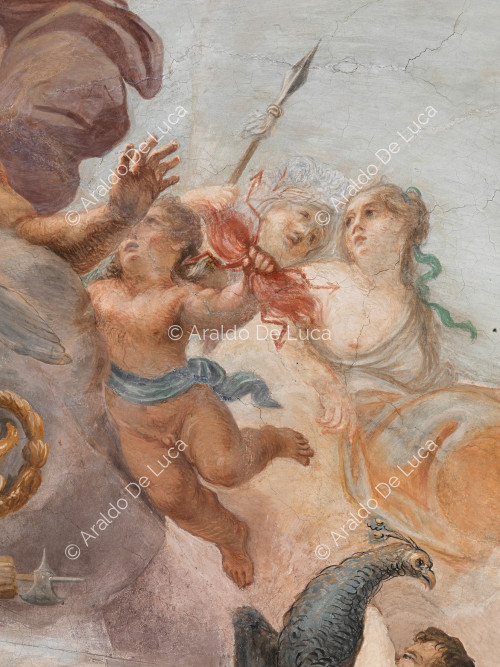 Amorcillo con relámpagos, Juno y Minerva - La Apoteosis de Romulus, particular