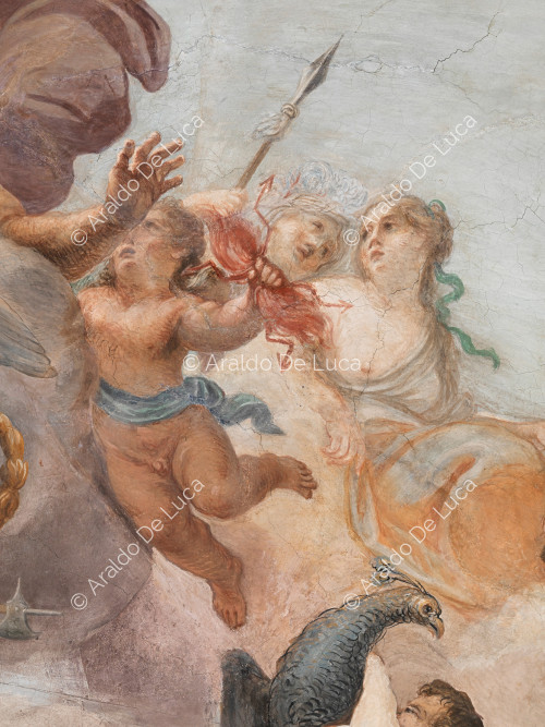 Amorcillo con relámpagos, Juno y Minerva - La Apoteosis de Romulus, particular