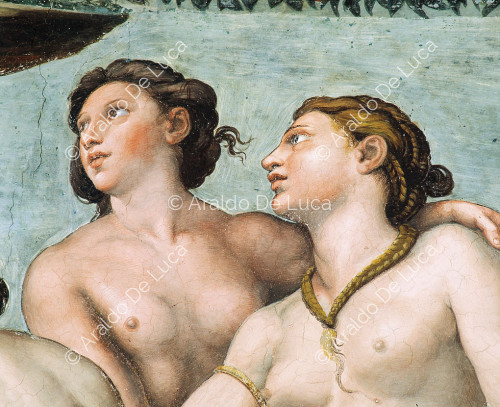 the Three Graces.  Detail of the lunette ' Love and the Three Graces ' Psyche's Lodge.