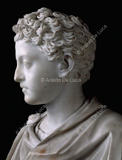Büste des jungen Commodus. Detail des Gesichts