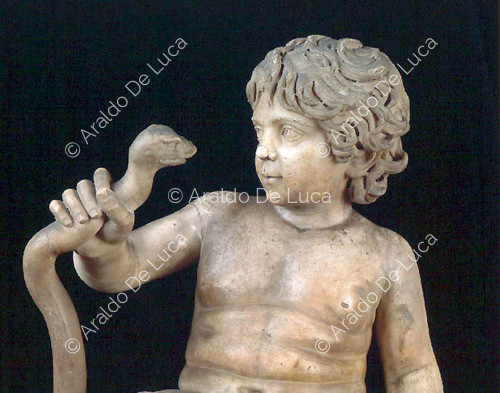 Statue of Hercules as a boy choking snakes