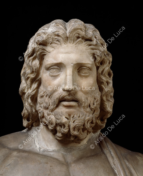 Büste des Zeus, bekannt als Jupiter des Tals. Detail des Gesichts