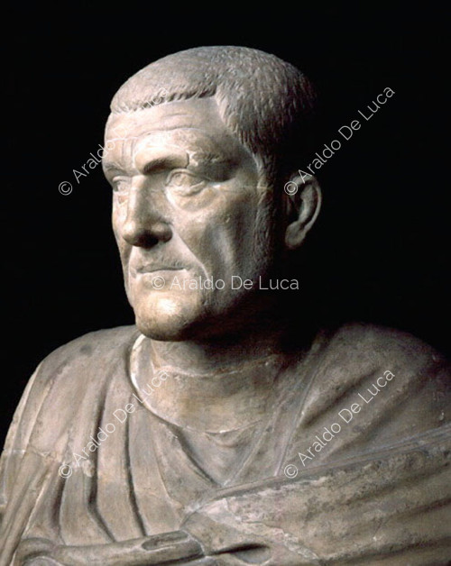 Bust of Maximinus the Thracian. Facial detail