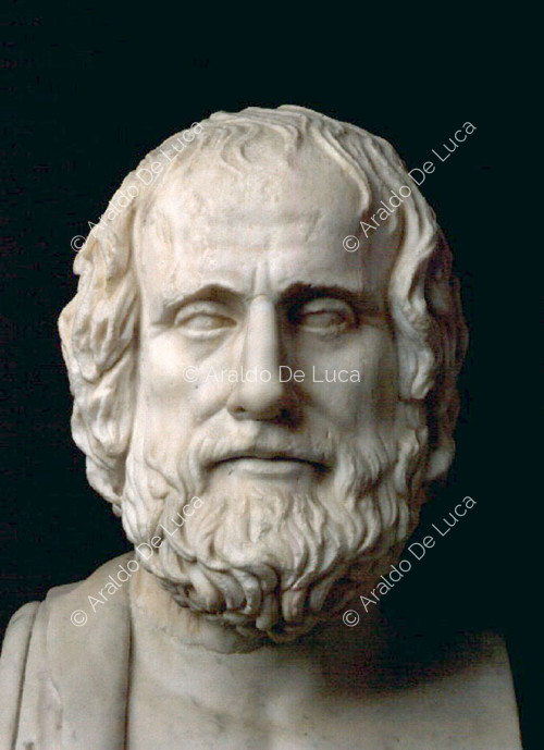 Herma von Euripides. Detail des Gesichts