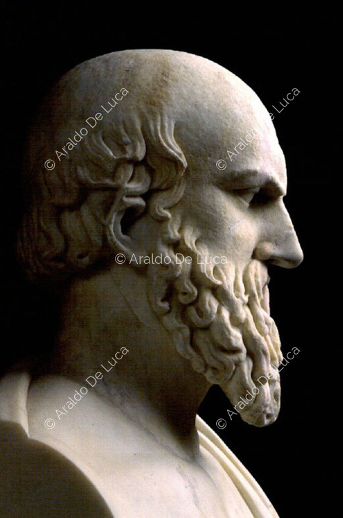 Männlicher Herma, möglicherweise Aischylos. Detail im Gesicht