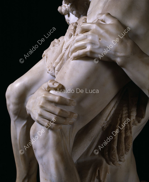 Aeneas, Anchises und Ascanius. Detail mit Aeneas' Händen