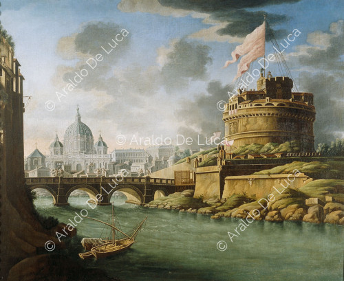 Veduta del Tevere con Castel S. Angelo e la Basilica di San Pietro