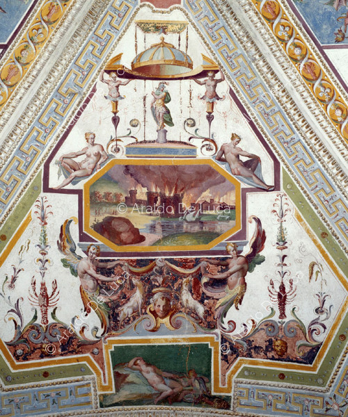Decorated vault. Detail with battle scene