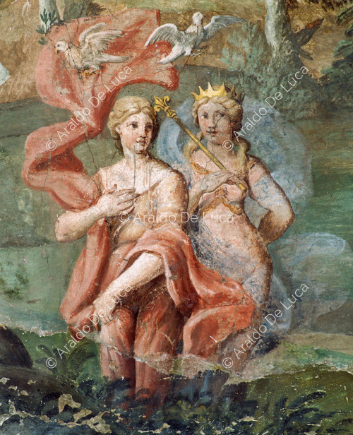 Lünette mit einer Ansicht von Alviano. Detail mit allegorischen Figuren der Familie Pamphilj