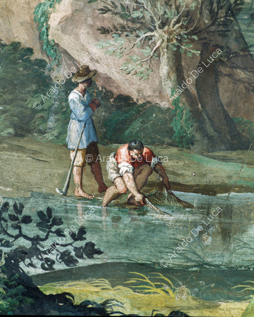 Lunette with a view of Alviano. Detail with fishermen