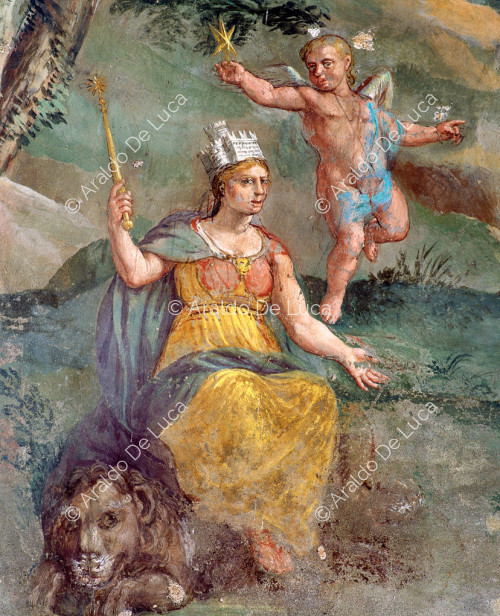 Weibliche allegorische Figur als Opi oder Mater turrita